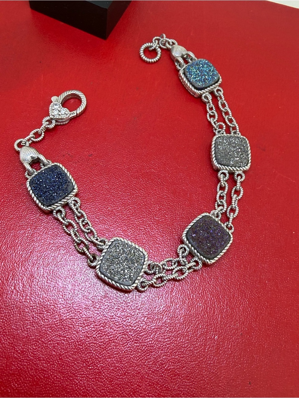 Judith Ripka Multi-Stone Drusy Quartz Sterling Double Link Bracelet